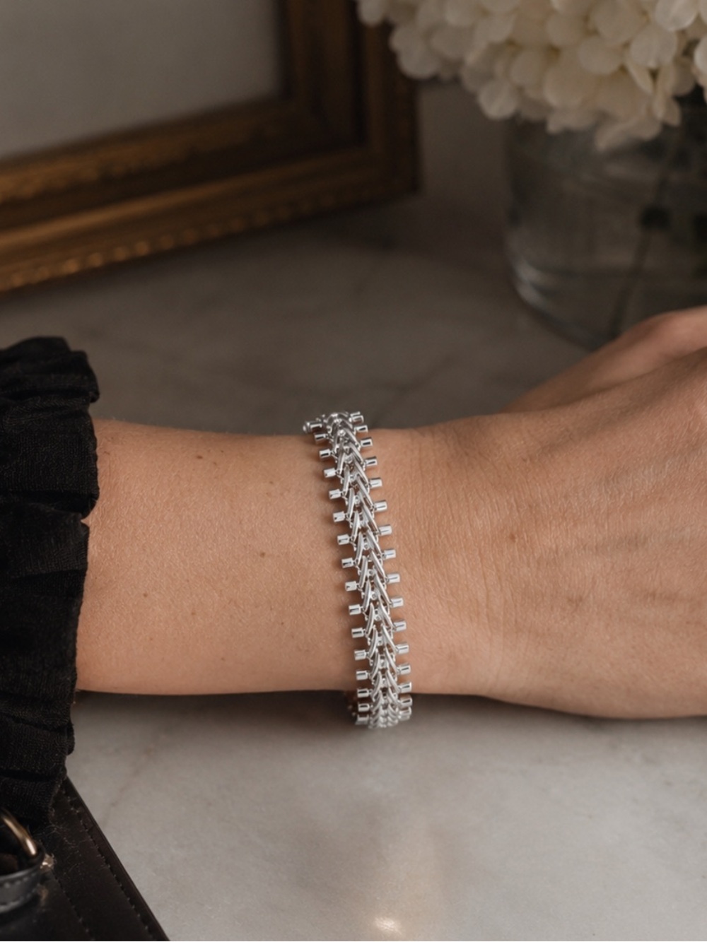 Fishbone barbell 925 sterling silver bracelet link chain